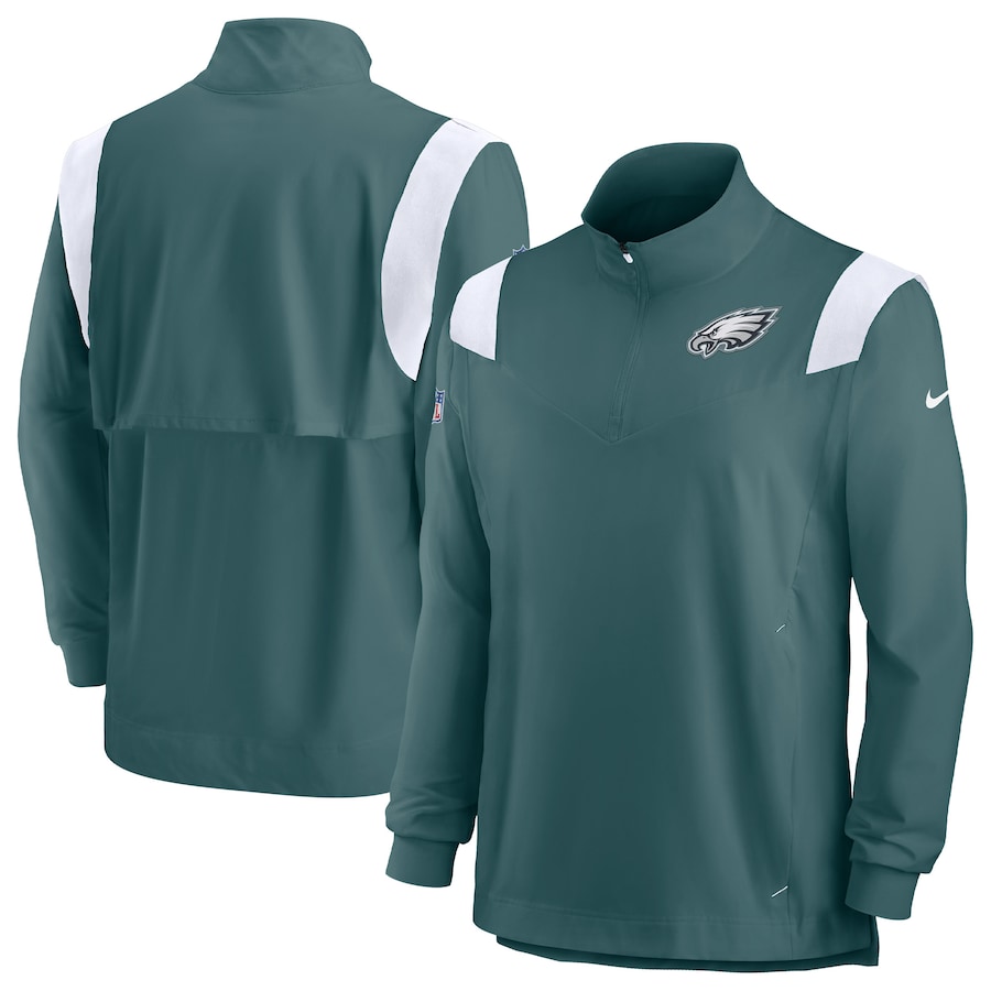 Philadelphia Eagles Football Midnight Green Sideline Coach Chevron Lockup Quarter-Zip Long Sleeve Top - Man Philadelphia Eagles Football Midnight Green Sideline Coach Chevron Lockup Quarter-Zip Long Sleeve Top - Man