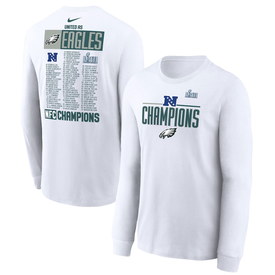 Philadelphia Eagles Football White 2022 NFC Champions Roster Long Sleeve T-Shirt - Man