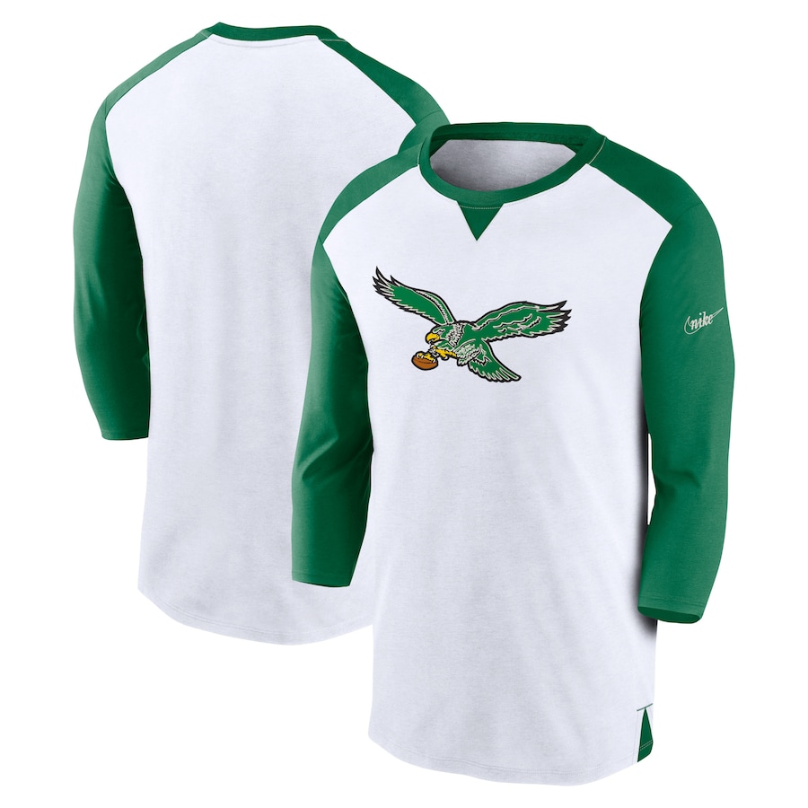 Philadelphia Eagles Football White/Kelly Green Rewind 3/4-Sleeve T-Shirt - Man Philadelphia Eagles Football White/Kelly Green Rewind 3/4-Sleeve T-Shirt - Man