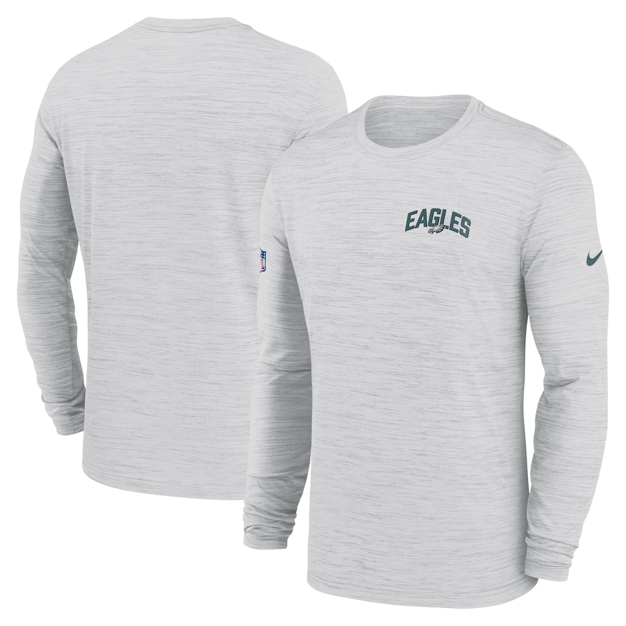 Philadelphia Eagles Football White Sideline Velocity Athletic Stack Performance Long Sleeve T-Shirt - Man Philadelphia Eagles Football White Sideline Velocity Athletic Stack Performance Long Sleeve T-Shirt - Man