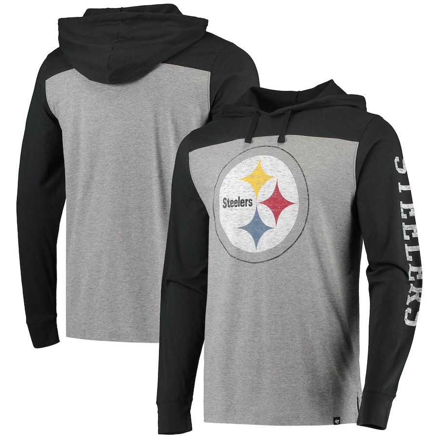 Pittsburgh Steelers '47 Heathered Gray/Black Franklin Wooster Long Sleeve Hoodie T-Shirt - Man