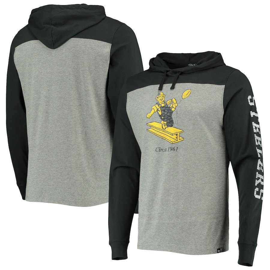 Pittsburgh Steelers '47 Heathered Gray Franklin Wooster Throwback Long Sleeve Hoodie T-Shirt - Man