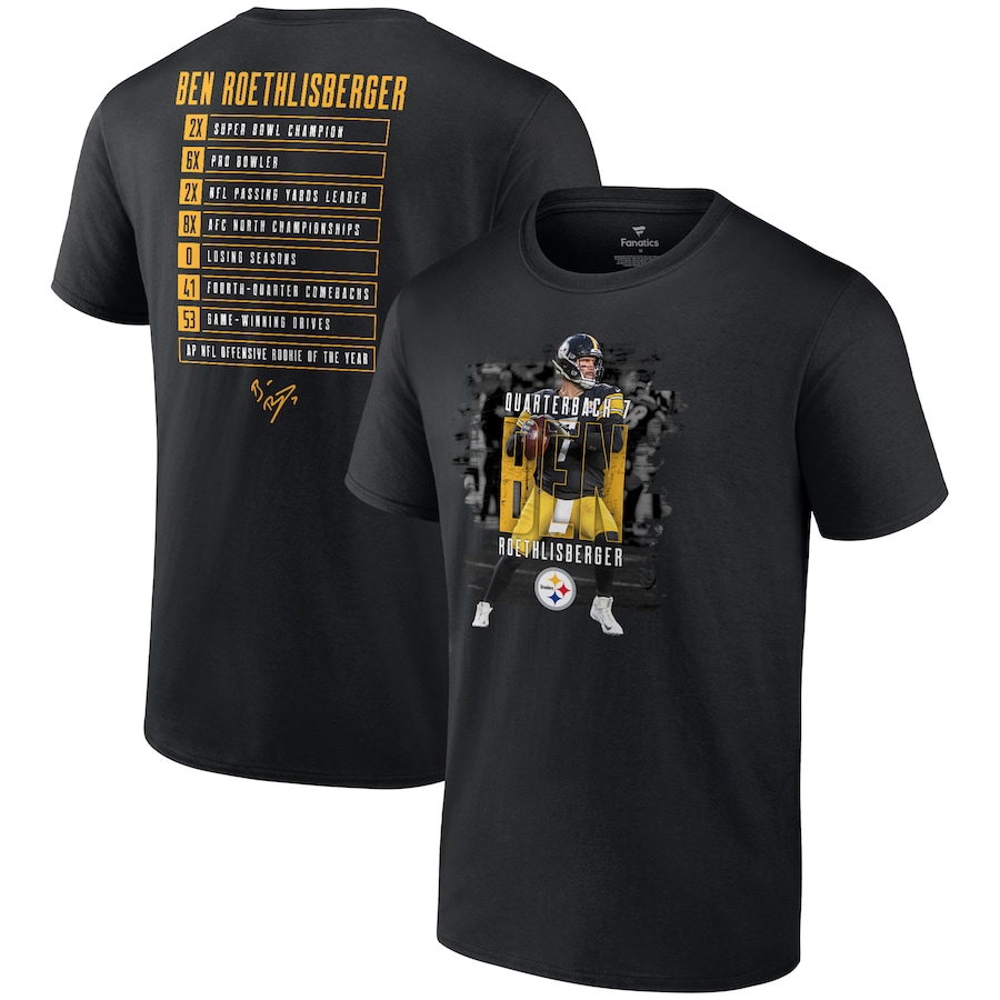 Pittsburgh Steelers Ben Roethlisberger Black Career Stats T-Shirt - Man
