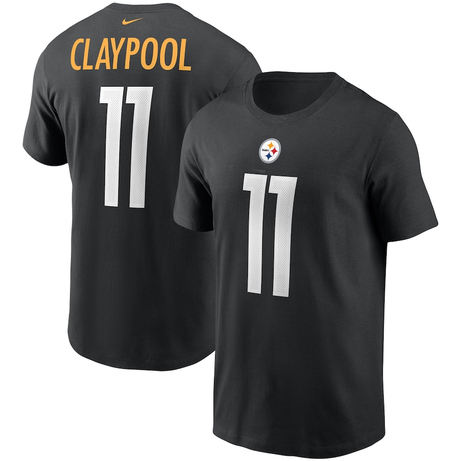 Pittsburgh Steelers Chase Claypool Football Black Name & Number T-Shirt - Man Pittsburgh Steelers Chase Claypool Football Black Name & Number T-Shirt - Man