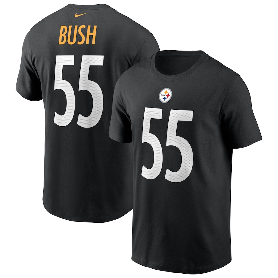 Pittsburgh Steelers Devin Bush Football Black Name & Number T-Shirt - Man Pittsburgh Steelers Devin Bush Football Black Name & Number T-Shirt - Man