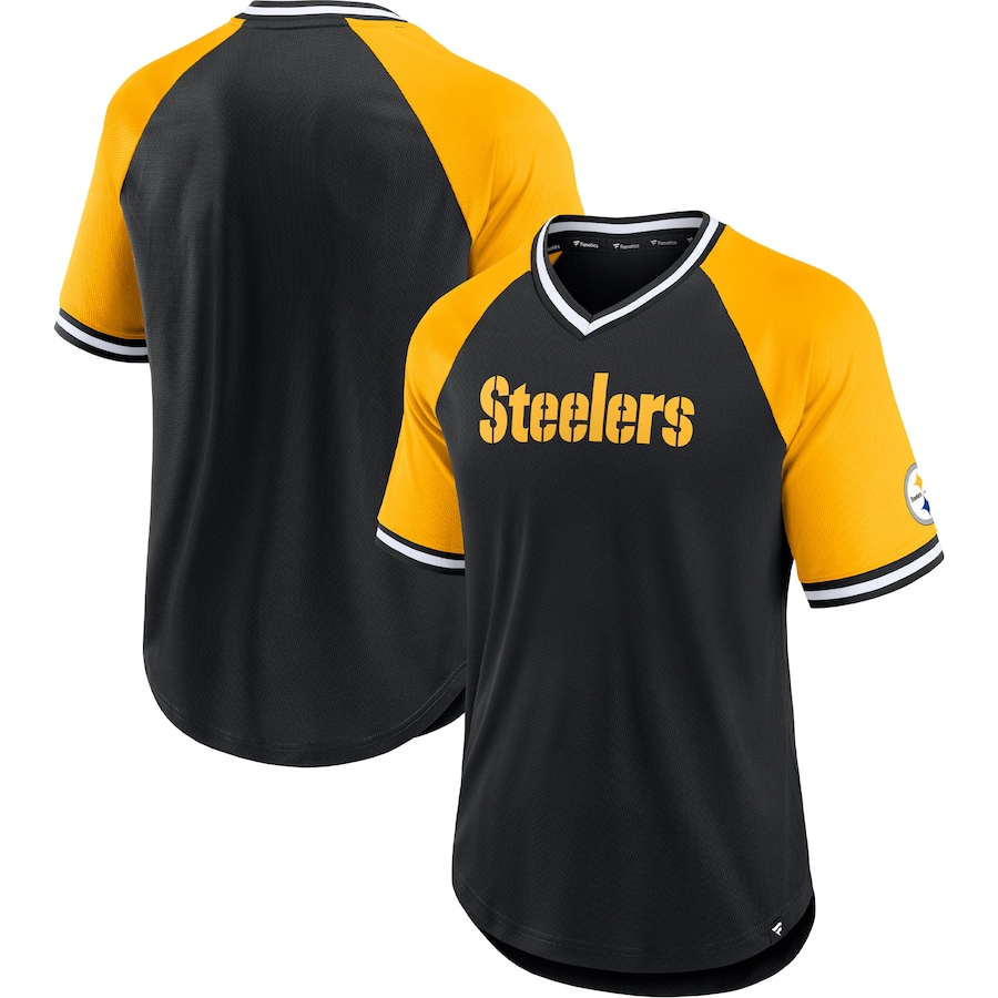 Pittsburgh Steelers Black/Gold Second Wind Raglan V-Neck T-Shirt - Man