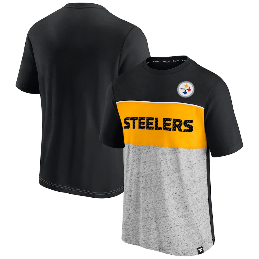 Pittsburgh Steelers Black/Heathered Gray Colorblock T-Shirt - Man Pittsburgh Steelers Black/Heathered Gray Colorblock T-Shirt - Man