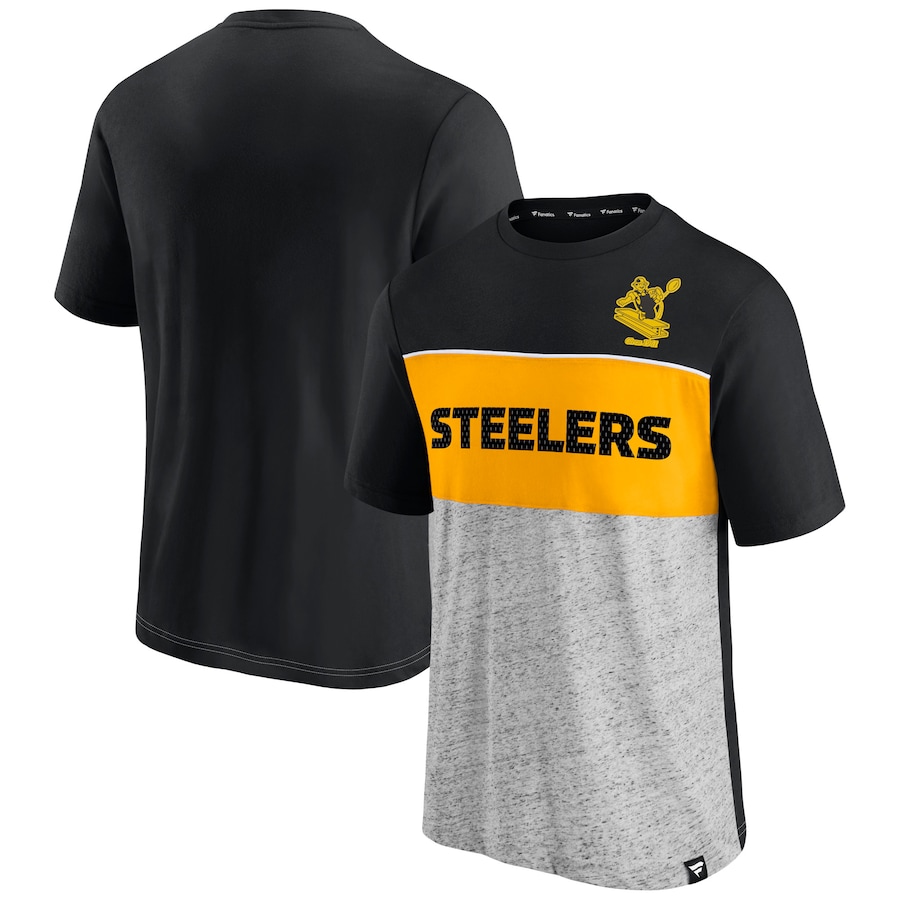 Pittsburgh Steelers Black/Heathered Gray Throwback Colorblock T-Shirt - Man Pittsburgh Steelers Black/Heathered Gray Throwback Colorblock T-Shirt - Man
