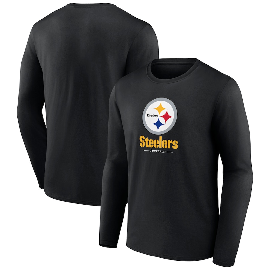 Pittsburgh Steelers Black Logo Team Lockup Long Sleeve T-Shirt - Man