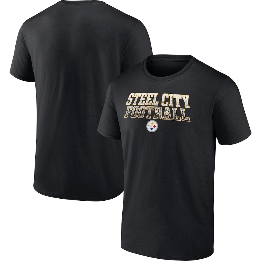 Pittsburgh Steelers Black Steel City Football Heavy Hitter T-Shirt - Man