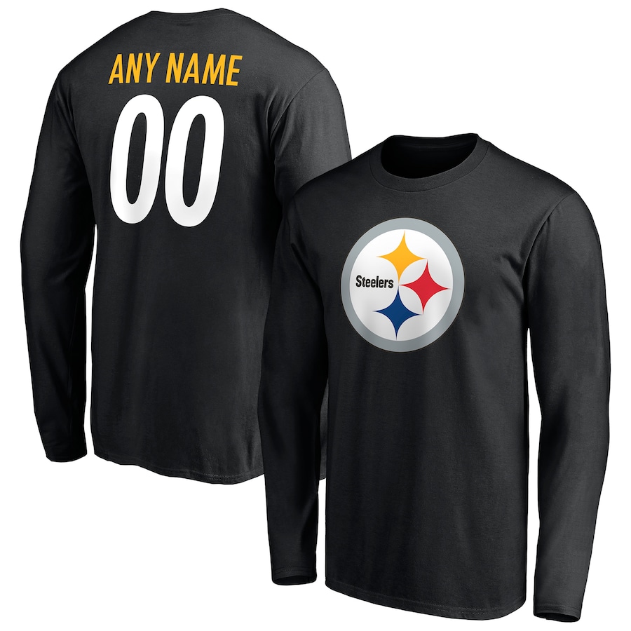 Pittsburgh Steelers Black Team Authentic Personalized Name & Number Long Sleeve T-Shirt - Man