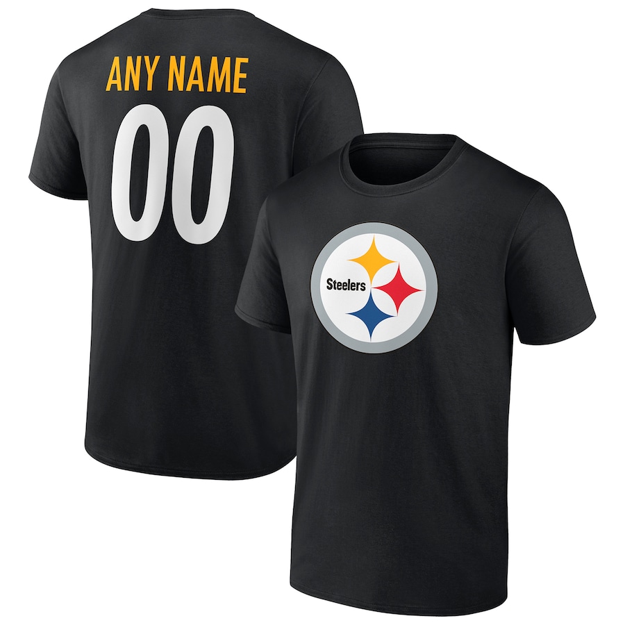 Pittsburgh Steelers Black Team Authentic Personalized Name & Number T-Shirt - Man