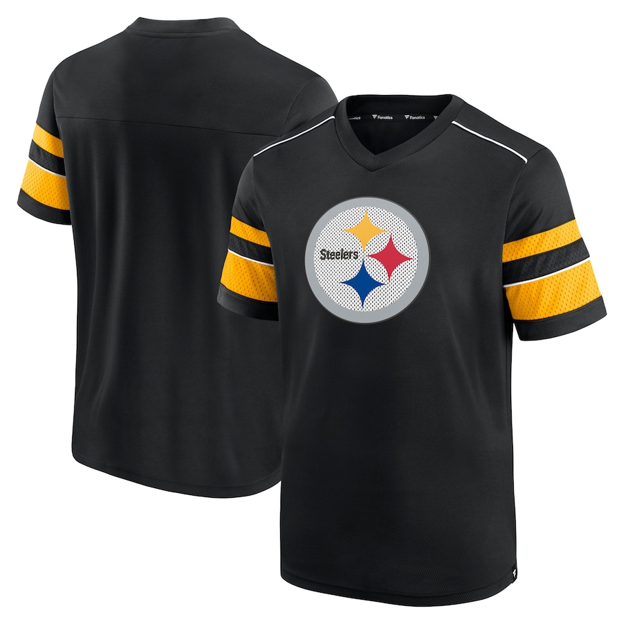 Pittsburgh Steelers Black Textured Hashmark V-Neck T-Shirt - Man