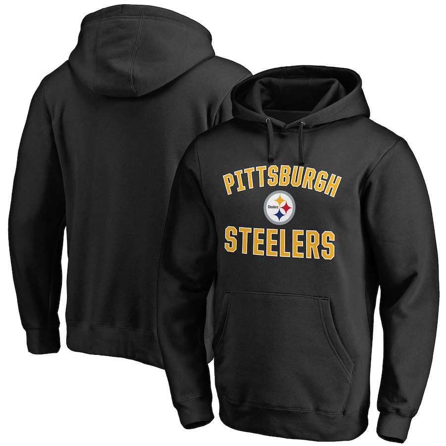 Pittsburgh Steelers Black Victory Arch Team Fitted Pullover Hoodie - Man