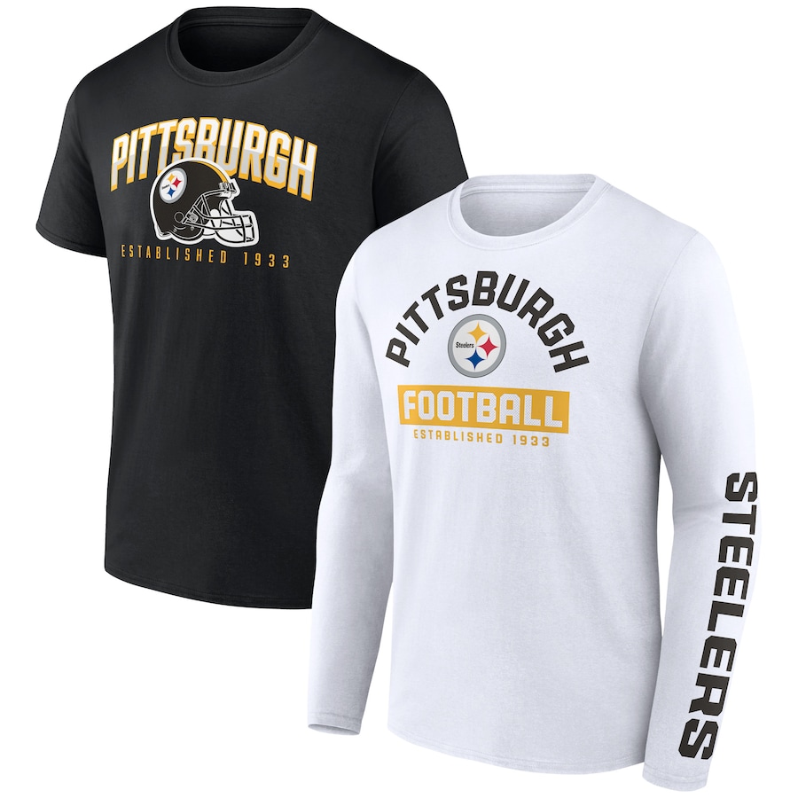 Pittsburgh Steelers Black/White Long and Short Sleeve Two-Pack T-Shirt - Man Pittsburgh Steelers Black/White Long and Short Sleeve Two-Pack T-Shirt - Man