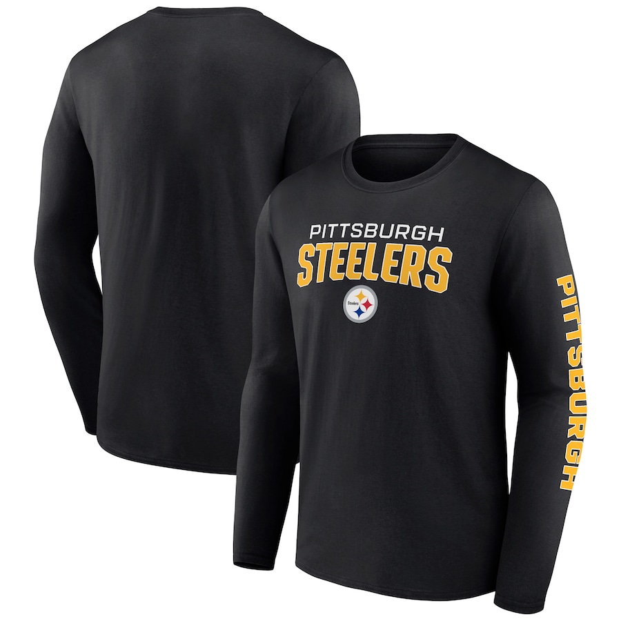 Pittsburgh Steelers Black Wordmark Go the Distance Long Sleeve T-Shirt - Man