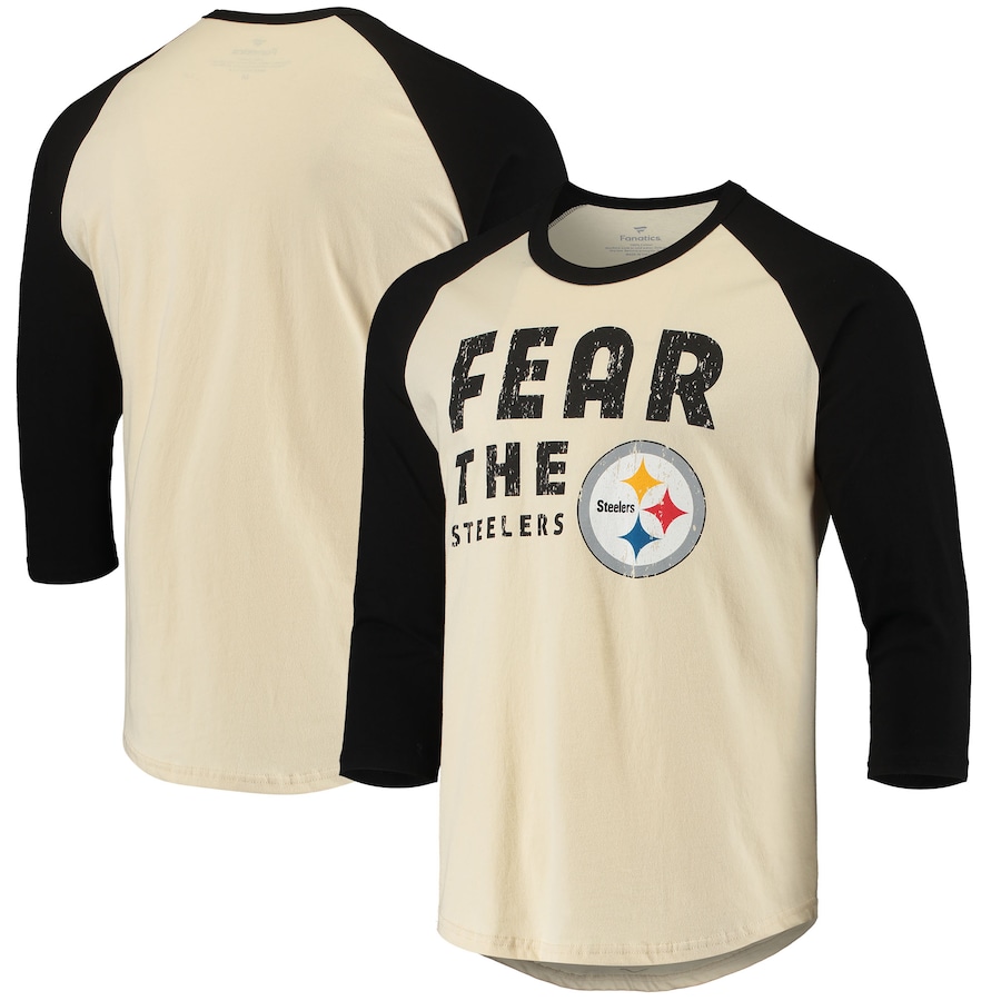 Pittsburgh Steelers Cream/Black Fear Softhand Raglan 3/4-Sleeve T-Shirt - Man Pittsburgh Steelers Cream/Black Fear Softhand Raglan 3/4-Sleeve T-Shirt - Man