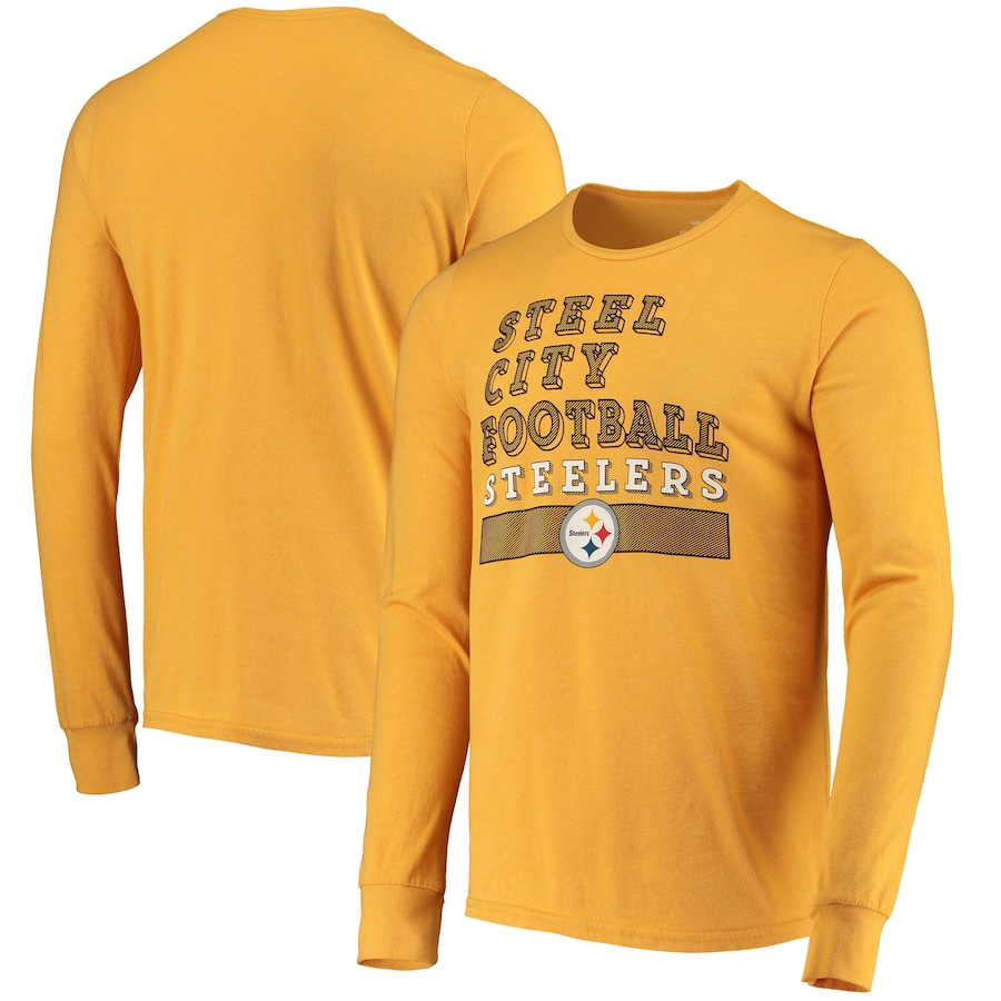 Pittsburgh Steelers Gold Primary Logo Tri-Blend Long Sleeve T-Shirt - Man Pittsburgh Steelers Gold Primary Logo Tri-Blend Long Sleeve T-Shirt - Man