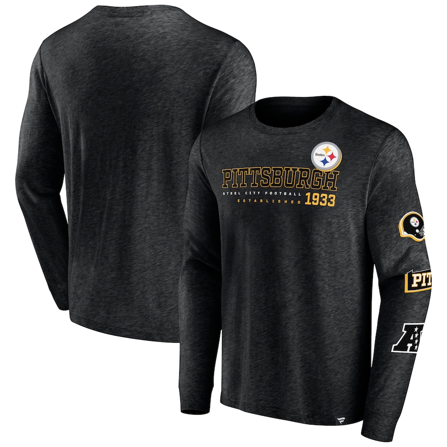 Pittsburgh Steelers Heather Black High Whip Pitcher Long Sleeve T-Shirt - Man Pittsburgh Steelers Heather Black High Whip Pitcher Long Sleeve T-Shirt - Man