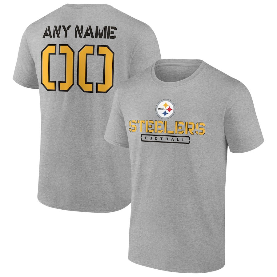 Pittsburgh Steelers Heather Gray Personalized Name & Number Evanston Stencil T-Shirt - Man Pittsburgh Steelers Heather Gray Personalized Name & Number Evanston Stencil T-Shirt - Man