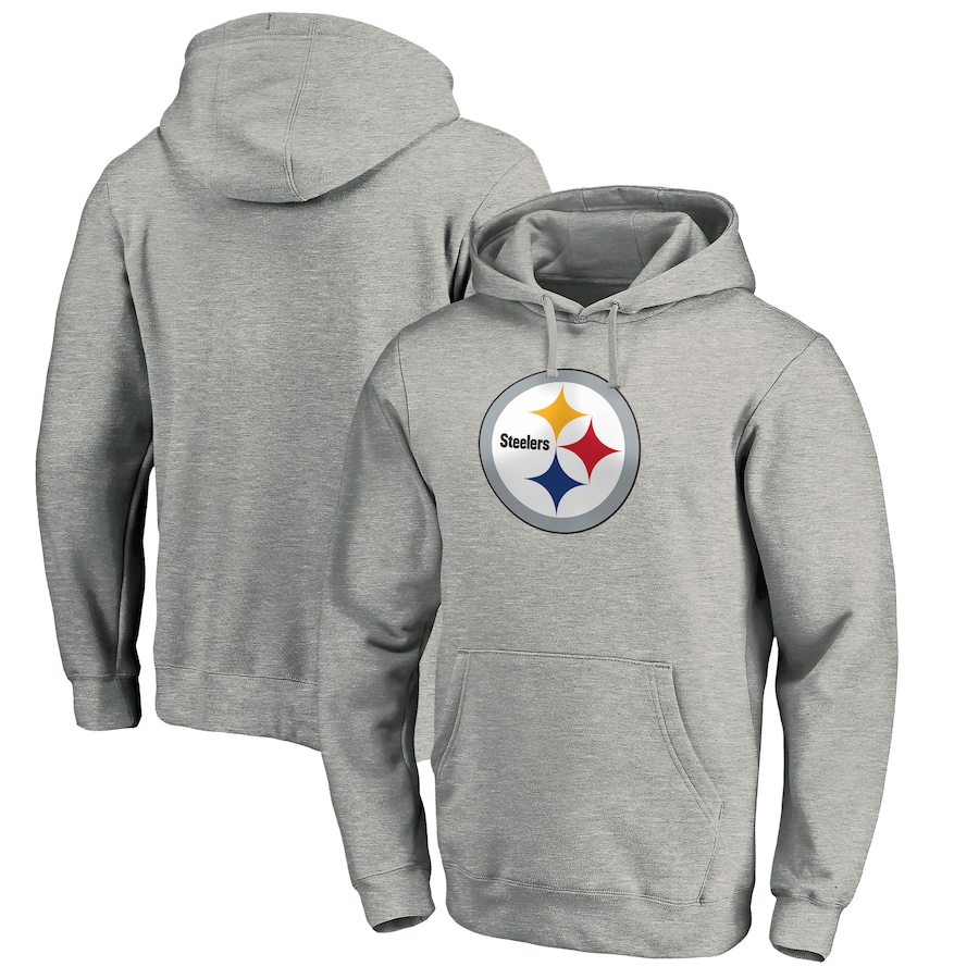 Pittsburgh Steelers Heather Gray Primary Logo Fitted Pullover Hoodie - Man