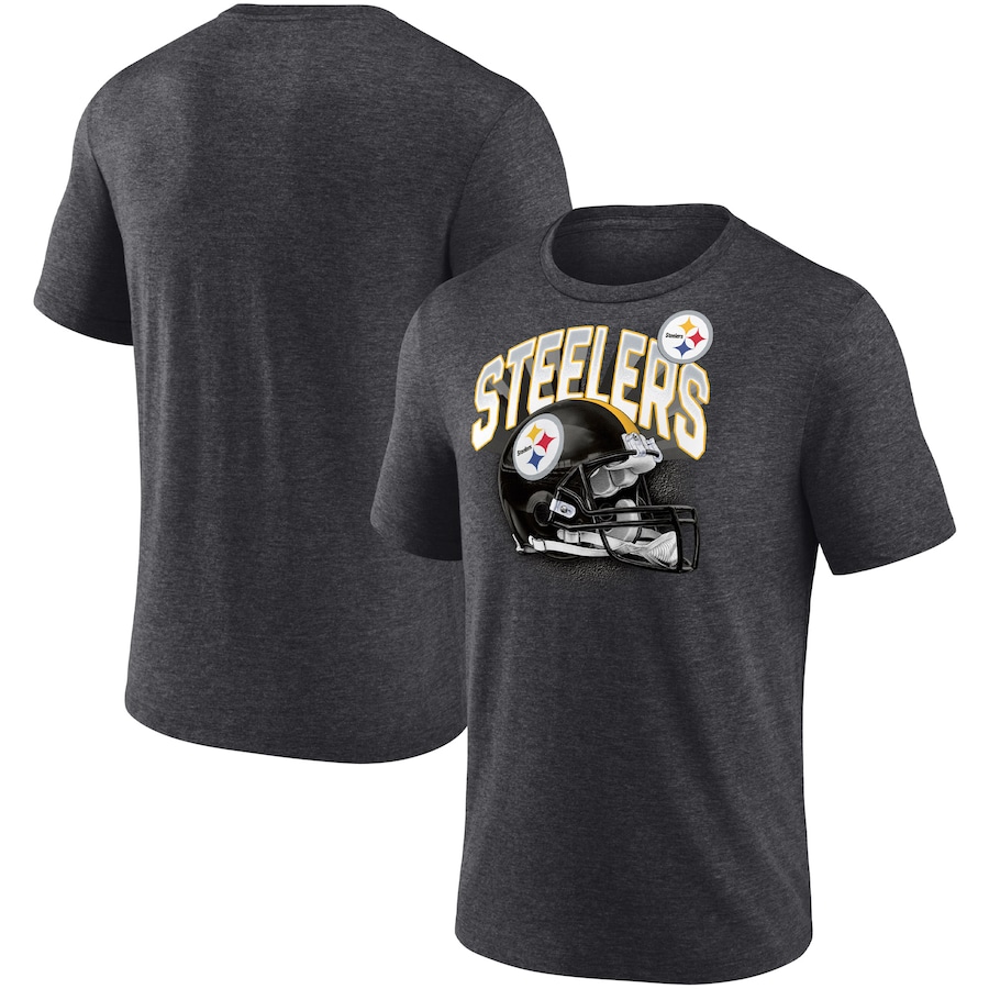 Pittsburgh Steelers Heathered Charcoal End Around Tri-Blend T-Shirt - Man Pittsburgh Steelers Heathered Charcoal End Around Tri-Blend T-Shirt - Man