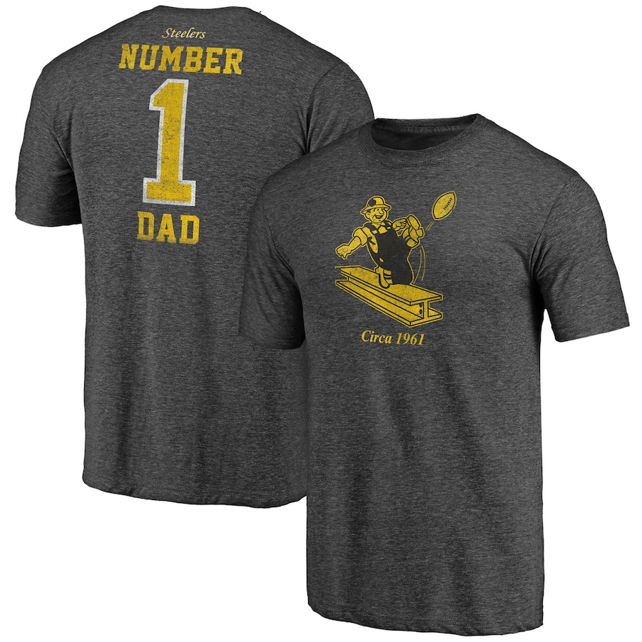 Pittsburgh Steelers Heathered Charcoal Historic Logo Greatest Dad Tri-Blend T-Shirt - Man Pittsburgh Steelers Heathered Charcoal Historic Logo Greatest Dad Tri-Blend T-Shirt - Man