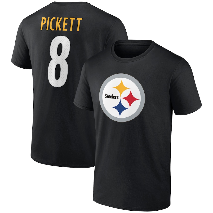 Pittsburgh Steelers Kenny Pickett Black Icon Player Name & Number T-Shirt - Man