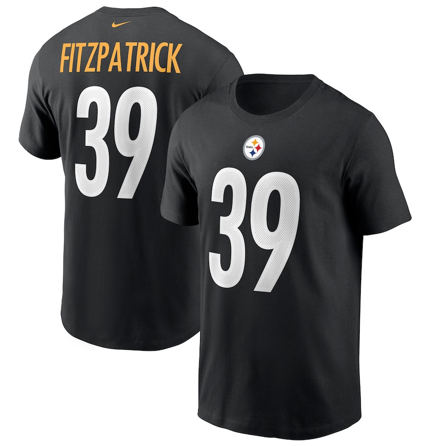 Pittsburgh Steelers Minkah Fitzpatrick Football Black Name & Number T-Shirt - Man Pittsburgh Steelers Minkah Fitzpatrick Football Black Name & Number T-Shirt - Man