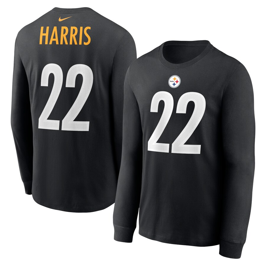 Pittsburgh Steelers Najee Harris Football Black Player Name & Number Long Sleeve T-Shirt - Man