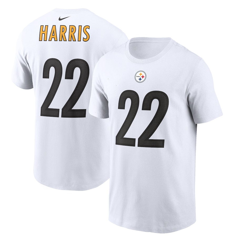 Pittsburgh Steelers Najee Harris Football White Player Name & Number T-Shirt - Man