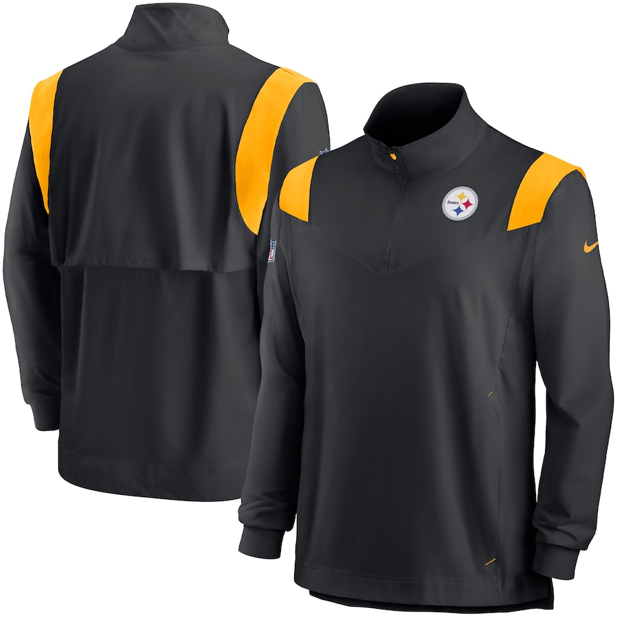 Pittsburgh Steelers Football Black 2022 Sideline Coach Chevron Lockup Quarter-Zip Long Sleeve Top - Man Pittsburgh Steelers Football Black 2022 Sideline Coach Chevron Lockup Quarter-Zip Long Sleeve Top - Man