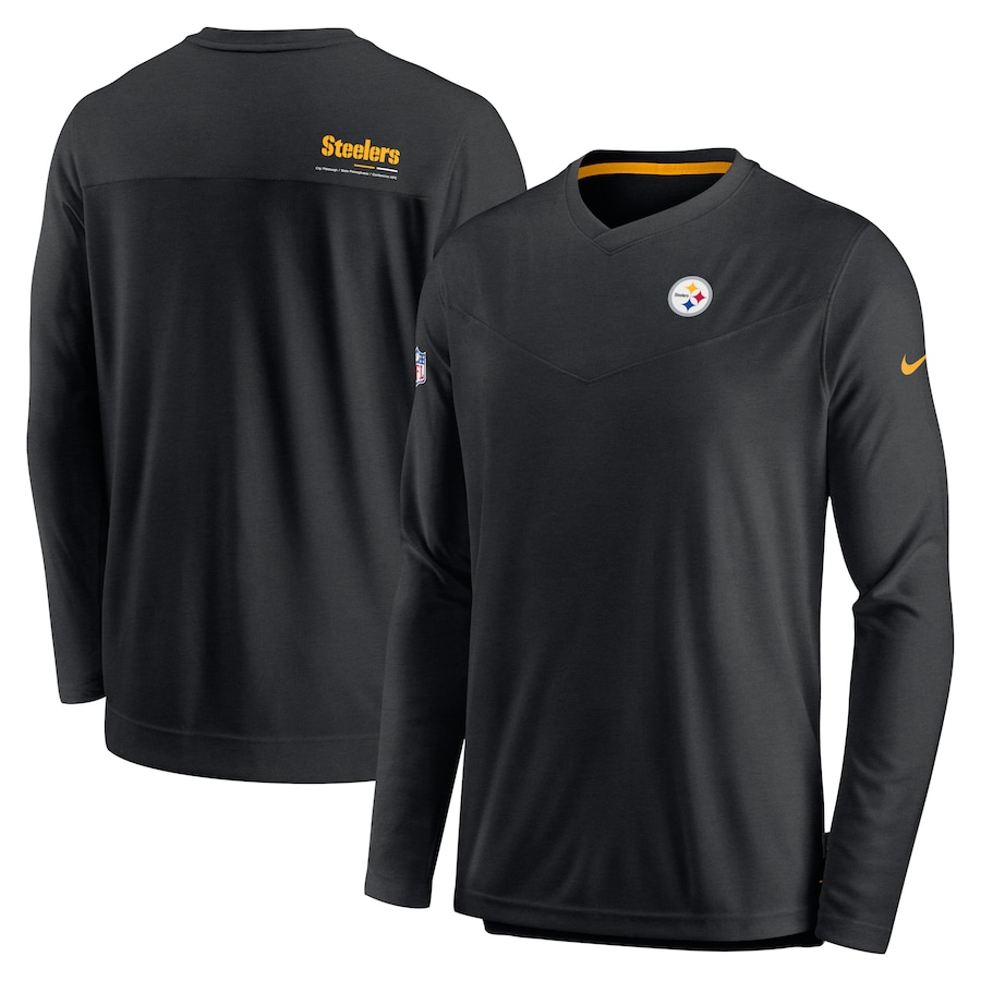 Pittsburgh Steelers Football Black Sideline Coach Chevron Lock Up Long Sleeve V-Neck Performance T-Shirt - Man Pittsburgh Steelers Football Black Sideline Coach Chevron Lock Up Long Sleeve V-Neck Performance T-Shirt - Man