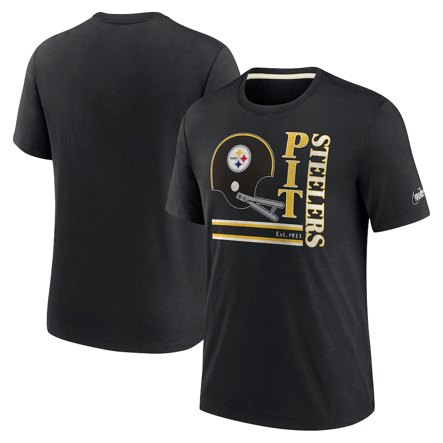 Pittsburgh Steelers Football Black Wordmark Logo Tri-Blend T-Shirt - Man Pittsburgh Steelers Football Black Wordmark Logo Tri-Blend T-Shirt - Man
