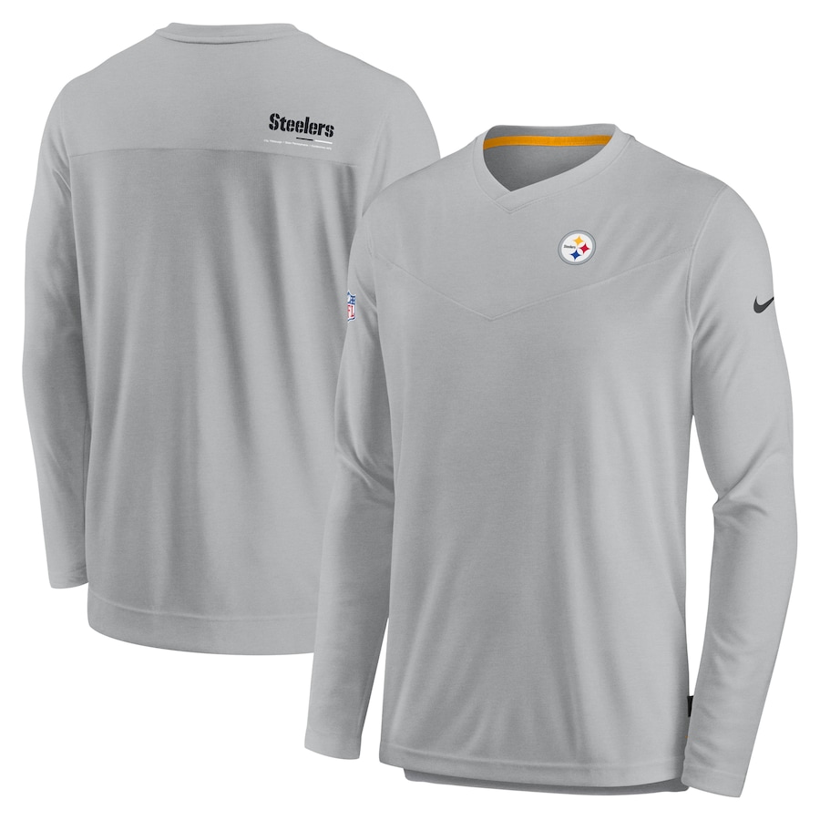 Pittsburgh Steelers Football Gray Sideline Coach Chevron Lock Up Long Sleeve V-Neck Performance T-Shirt - Man Pittsburgh Steelers Football Gray Sideline Coach Chevron Lock Up Long Sleeve V-Neck Performance T-Shirt - Man