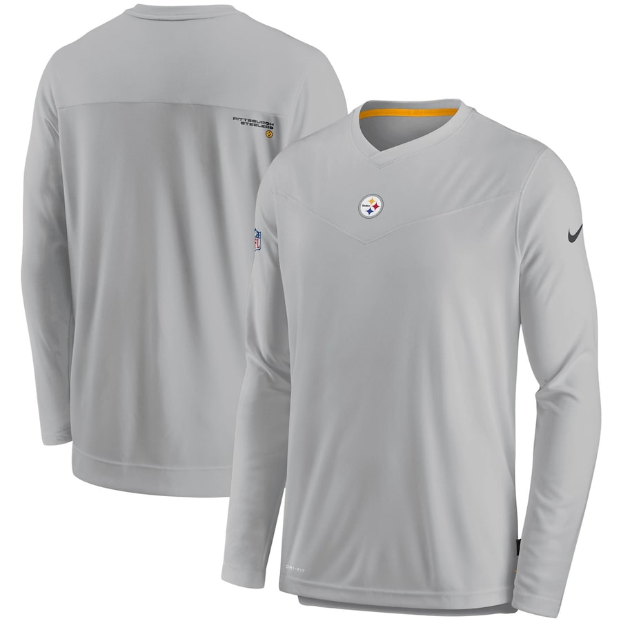 Pittsburgh Steelers Football Gray Sideline Coaches Performance Long Sleeve V-Neck T-Shirt - Man Pittsburgh Steelers Football Gray Sideline Coaches Performance Long Sleeve V-Neck T-Shirt - Man