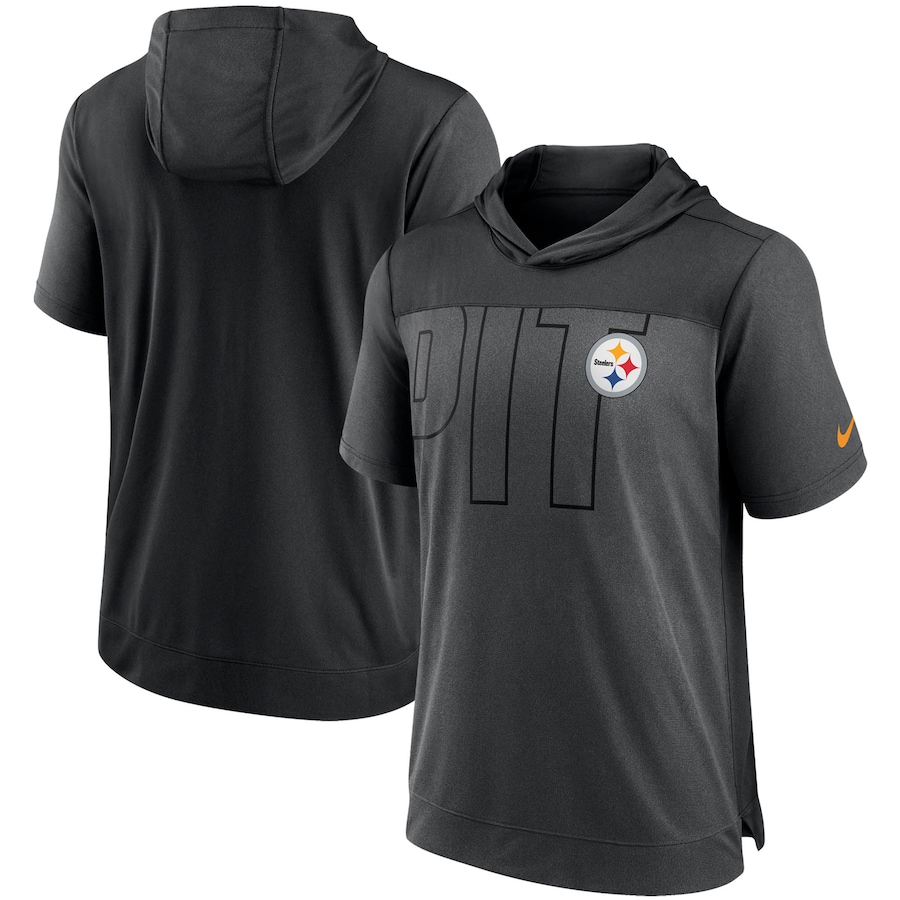 Pittsburgh Steelers Football Heathered Charcoal/Black Performance Hoodie T-Shirt - Man Pittsburgh Steelers Football Heathered Charcoal/Black Performance Hoodie T-Shirt - Man