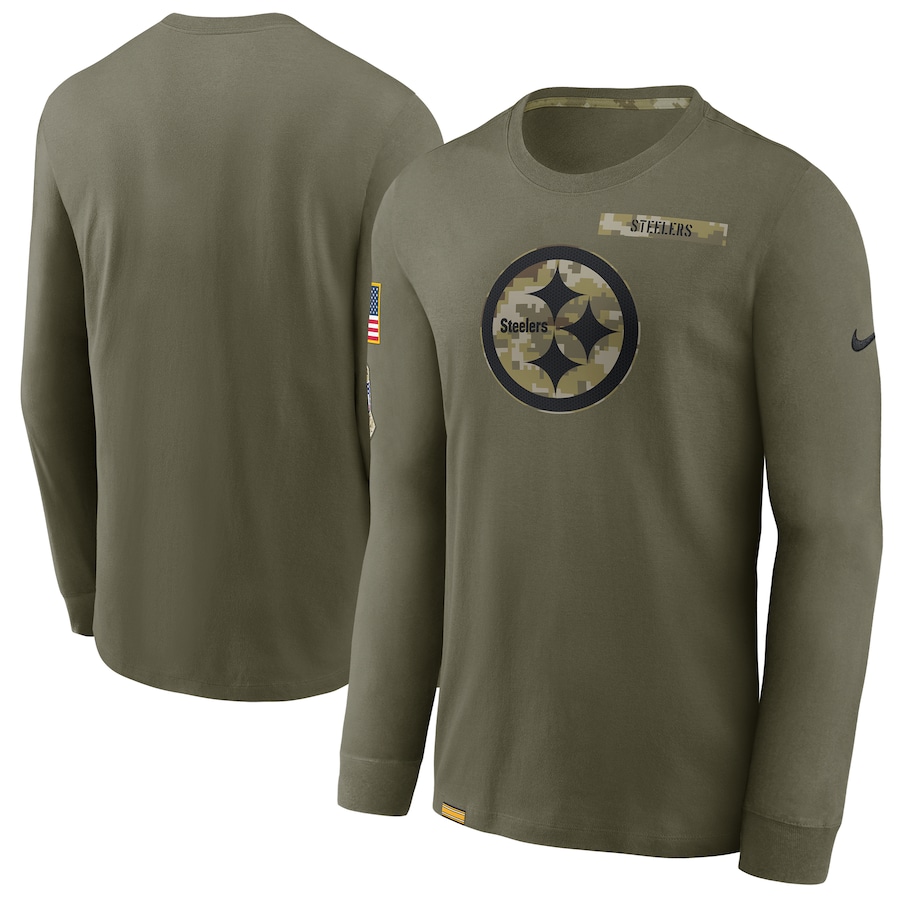 Pittsburgh Steelers Football Olive 2021 Salute To Service Performance Long Sleeve T-Shirt - Man