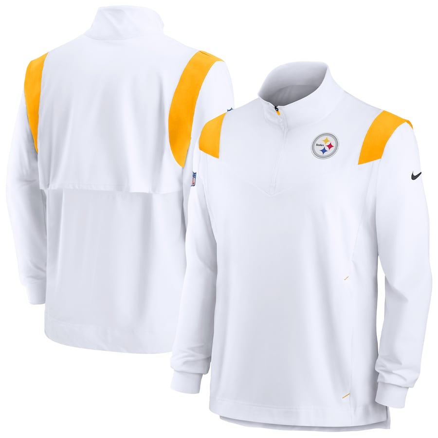 Pittsburgh Steelers Football White Sideline Coach Chevron Lockup Quarter-Zip Long Sleeve Top - Man Pittsburgh Steelers Football White Sideline Coach Chevron Lockup Quarter-Zip Long Sleeve Top - Man