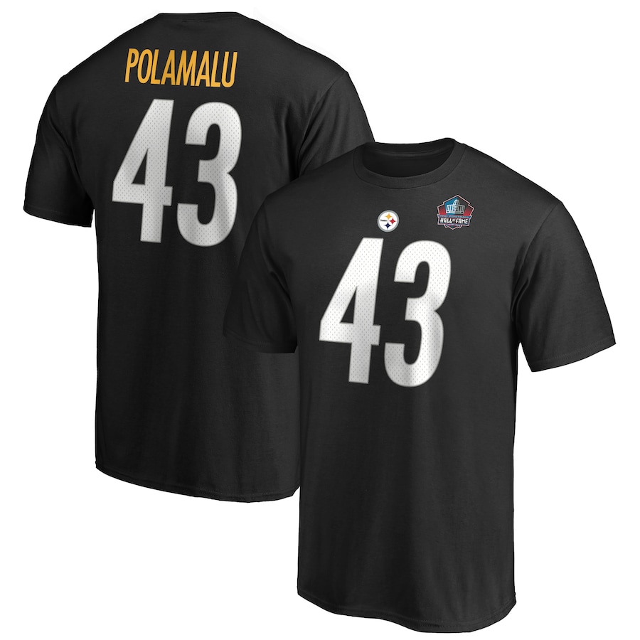 Pittsburgh Steelers Troy Polamalu Black 2020 Pro Football Hall of Fame Inductee Retired Player Name & Number T-Shirt - Man
