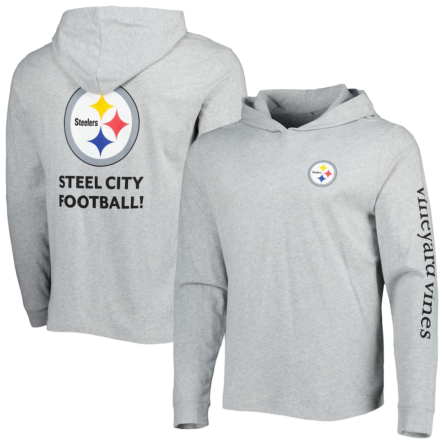 Pittsburgh Steelers Vineyard Vines Heathered Gray Local Long Sleeve Hoodie T-Shirt - Man Pittsburgh Steelers Vineyard Vines Heathered Gray Local Long Sleeve Hoodie T-Shirt - Man