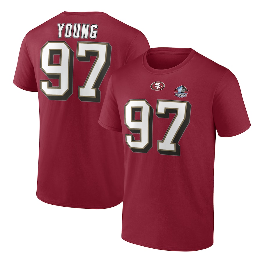 San Francisco 49ers Bryant Young Scarlet Hall of Fame Name & Number T-Shirt - Man San Francisco 49ers Bryant Young Scarlet Hall of Fame Name & Number T-Shirt - Man