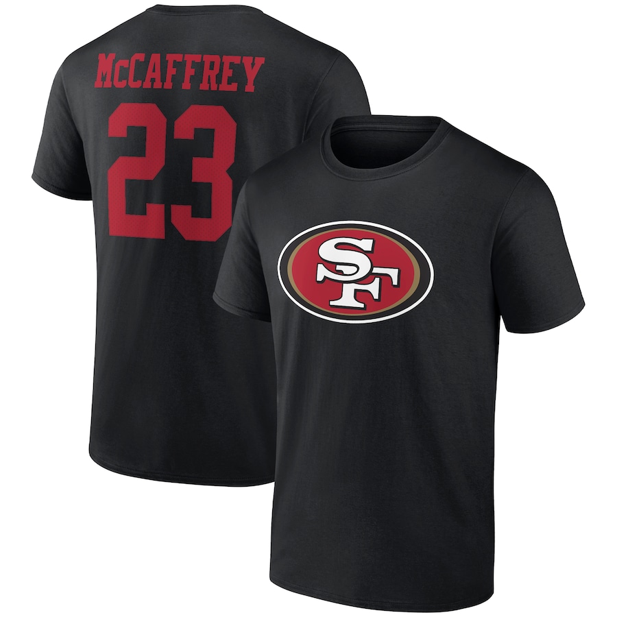 San Francisco 49ers Christian McCaffrey Black Icon Player Name & Number T-Shirt - Man