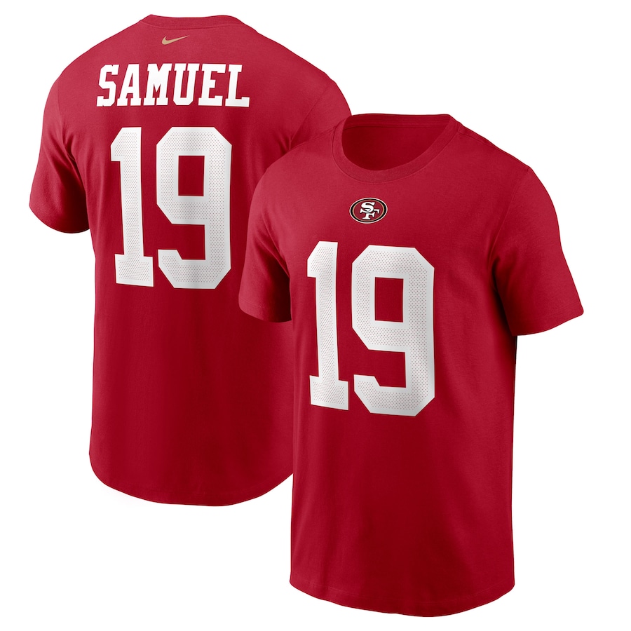 San Francisco 49ers Deebo Samuel Football Scarlet Player Name & Number T-Shirt - Man San Francisco 49ers Deebo Samuel Football Scarlet Player Name & Number T-Shirt - Man