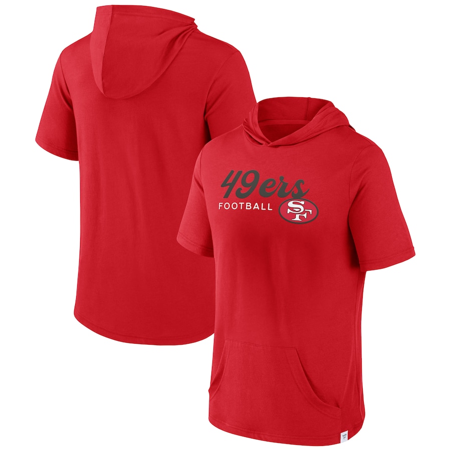 San Francisco 49ers Scarlet Offensive Strategy Short Sleeve Pullover Hoodie - Man