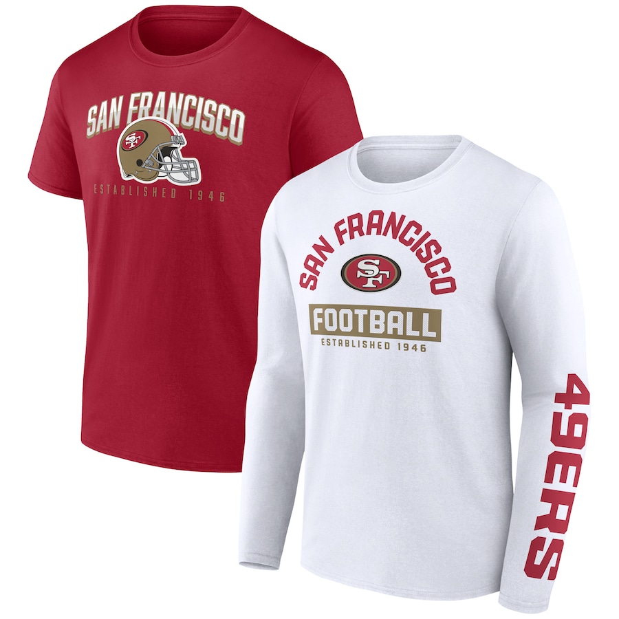 San Francisco 49ers Scarlet/White Long and Short Sleeve Two-Pack T-Shirt - Man San Francisco 49ers Scarlet/White Long and Short Sleeve Two-Pack T-Shirt - Man