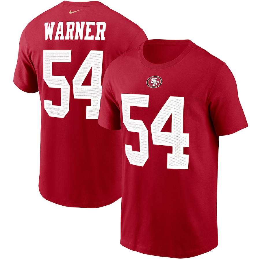 San Francisco 49ers Fred Warner Football Scarlet Player Name & Number T-Shirt - Man San Francisco 49ers Fred Warner Football Scarlet Player Name & Number T-Shirt - Man