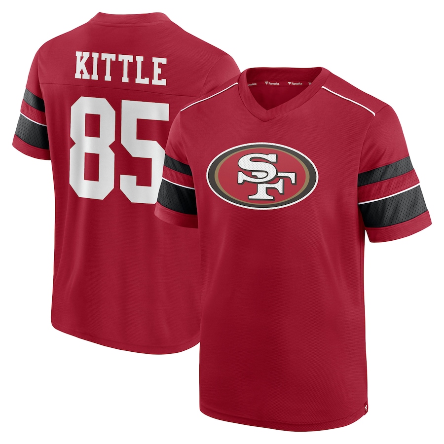 San Francisco 49ers George Kittle Scarlet Hashmark Name & Number V-Neck T-Shirt - Man