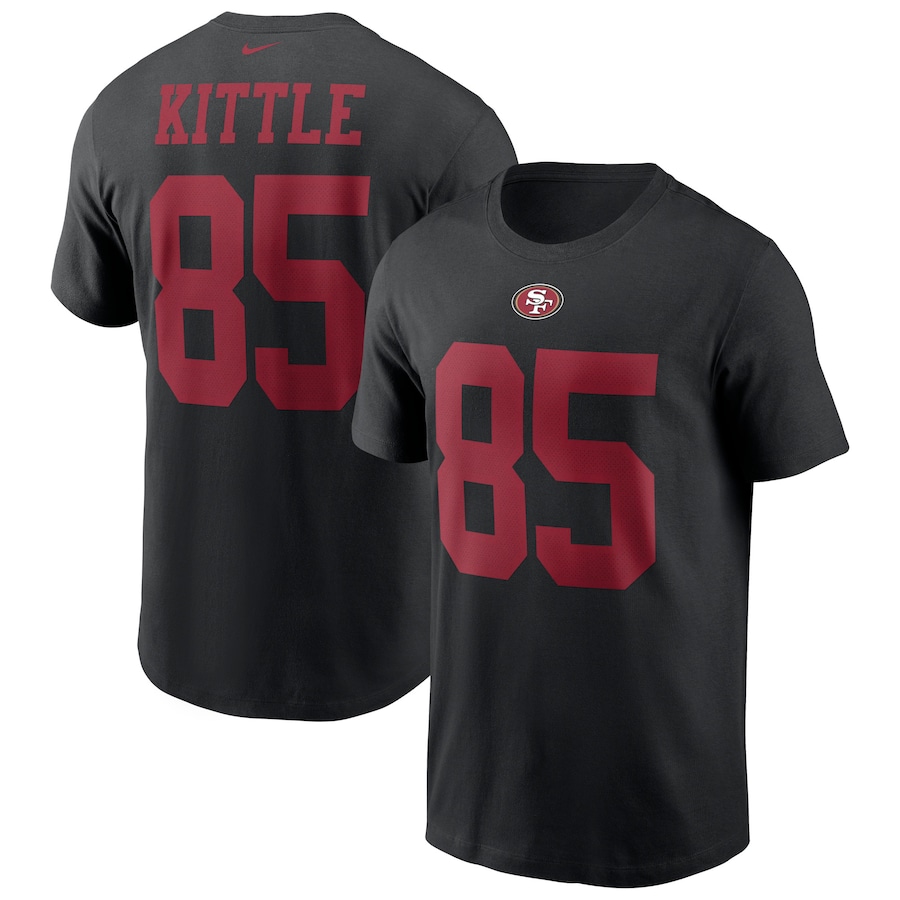 San Francisco 49ers George Kittle Football Black Name & Number T-Shirt - Man San Francisco 49ers George Kittle Football Black Name & Number T-Shirt - Man