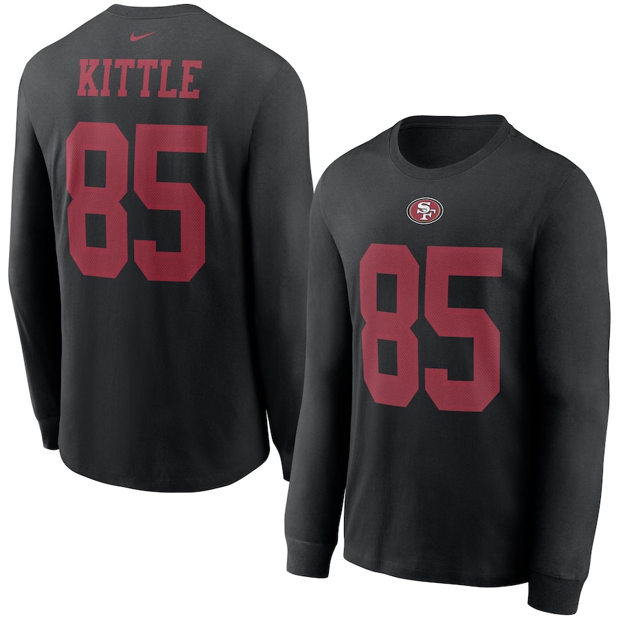 San Francisco 49ers George Kittle Football Black Player Name & Number Long Sleeve T-Shirt - Man San Francisco 49ers George Kittle Football Black Player Name & Number Long Sleeve T-Shirt - Man